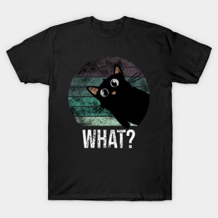 Cute and funny vintage suprised black cat what T-Shirt